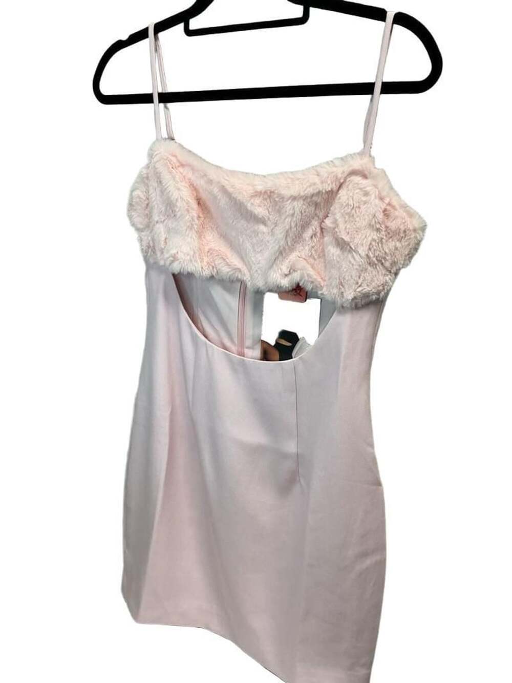 Naked Wardrobe Mini Dress Size S Pink Faux Fur Cut Out